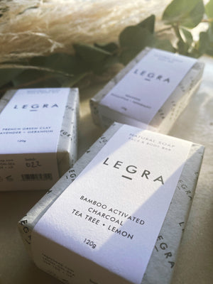 LEGRA - Bamboo Activated Charcoal, Tea Tree & Lemon Face & Body Soap Bar