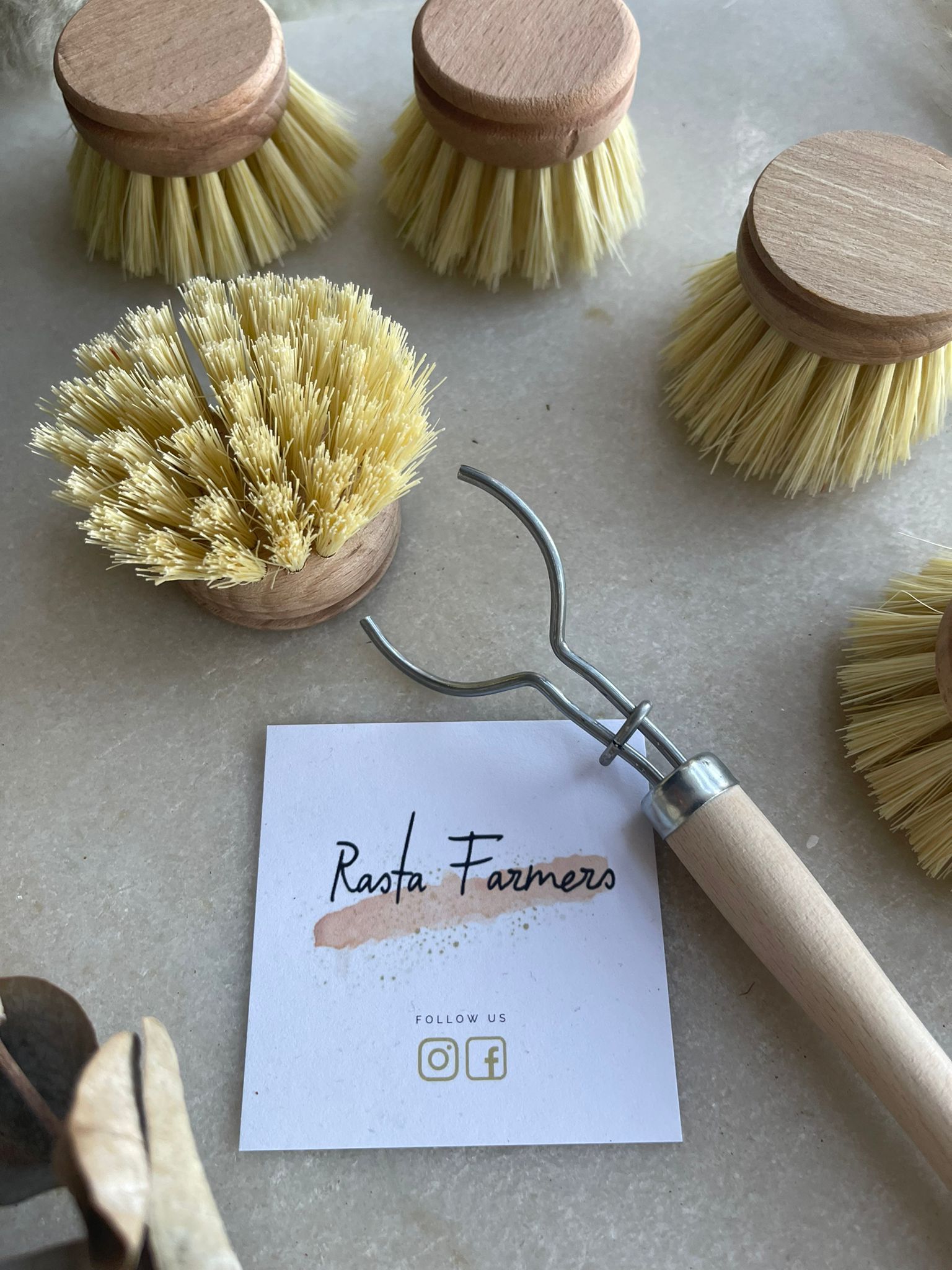 Bamboo Fibre Long Handle x 5 heads - Dish & Veg Washing Brush