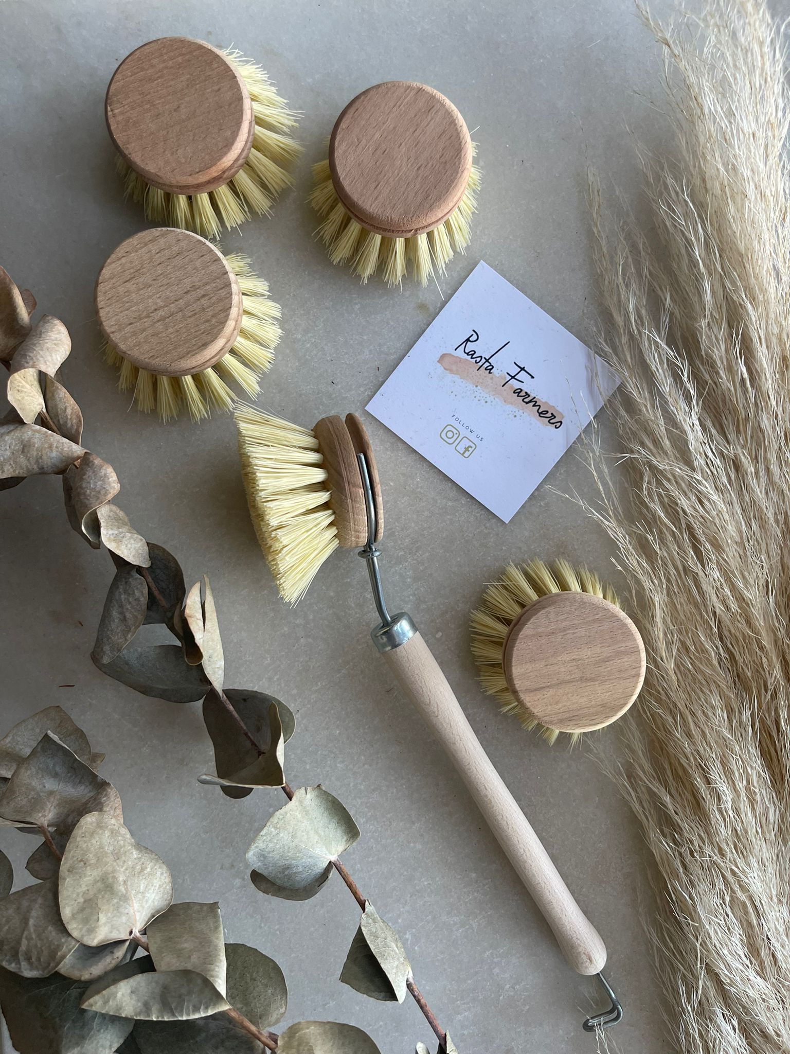 Bamboo Fibre Long Handle x 5 heads - Dish & Veg Washing Brush