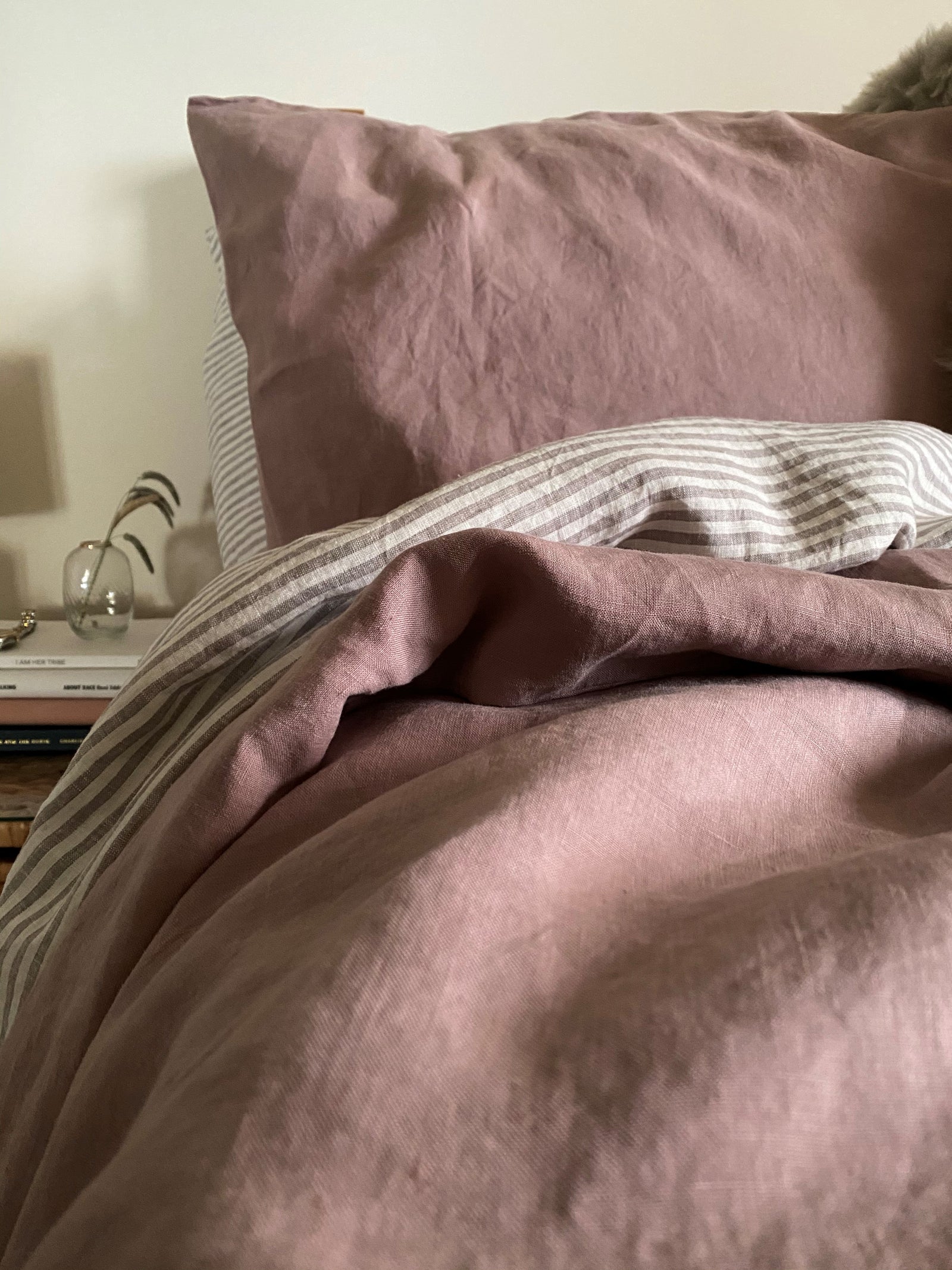 100% Organic Natural French Linen 4 Piece Double Duvet Set - Dusty Lilac