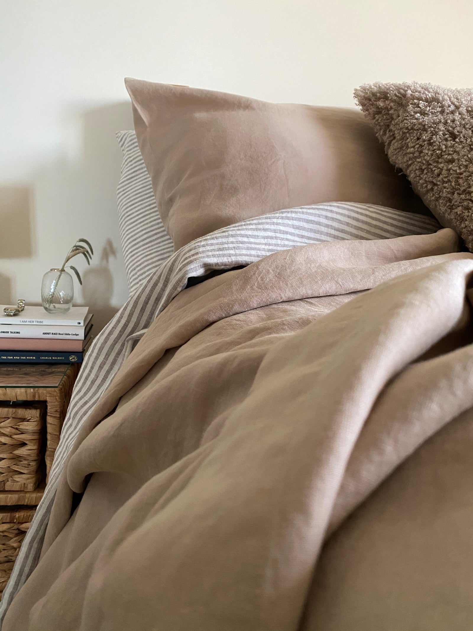 100% Organic Natural French Linen 4 Piece Double Duvet Set - Tea Stain