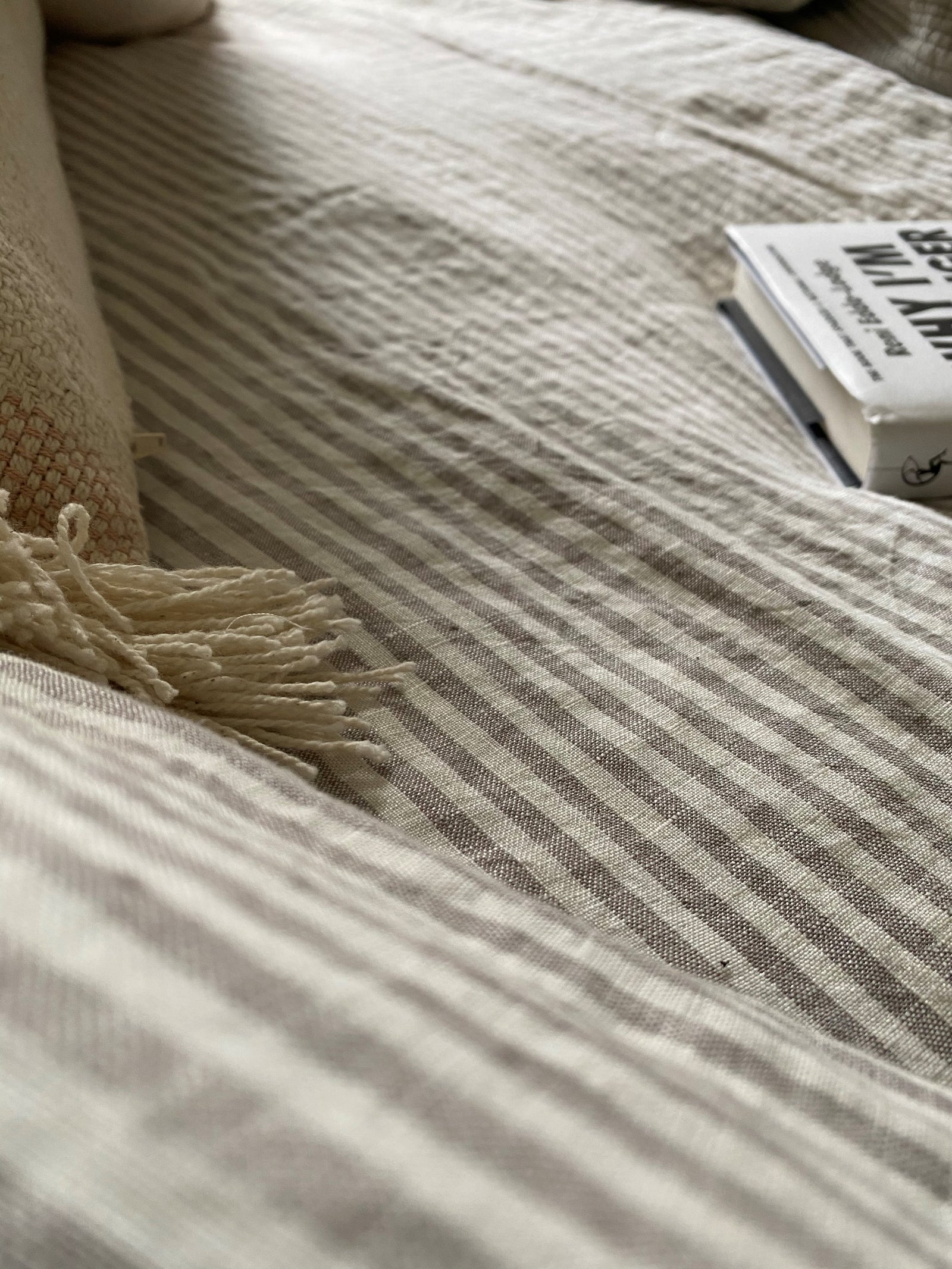 100% Organic Natural French Linen 4 Piece Double Duvet Set - Nautical Nights