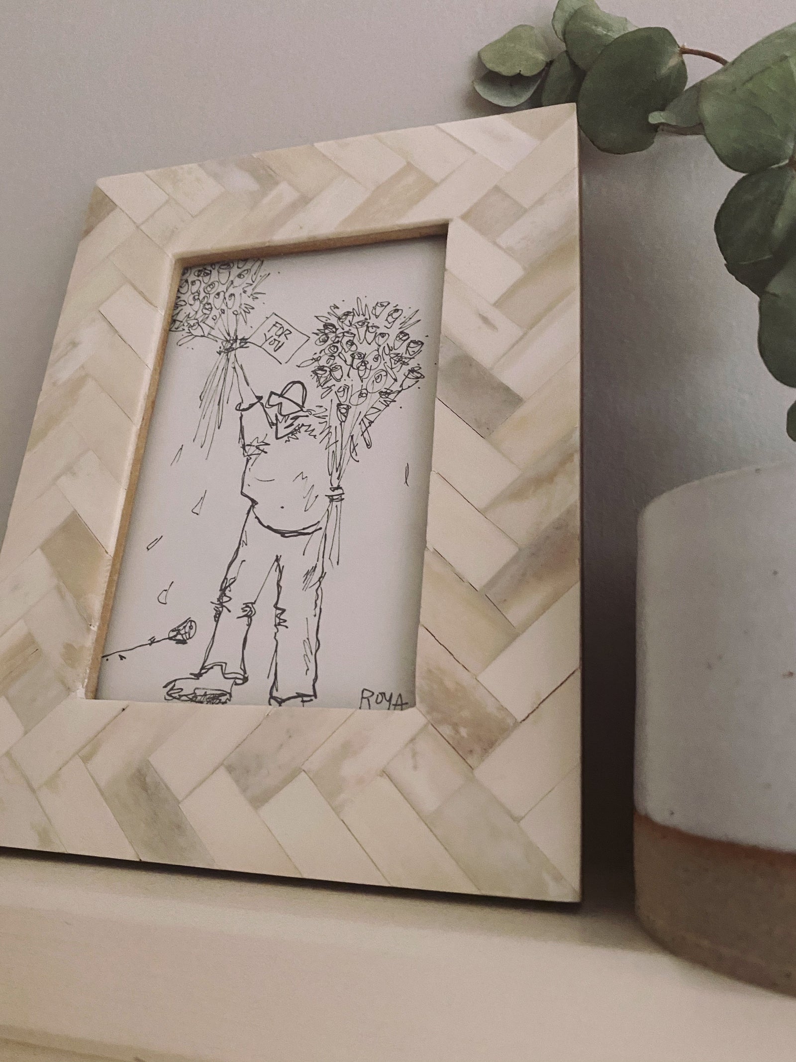 ROYA - Art Piece 'For You' & Faux Ivory Glossy Frame