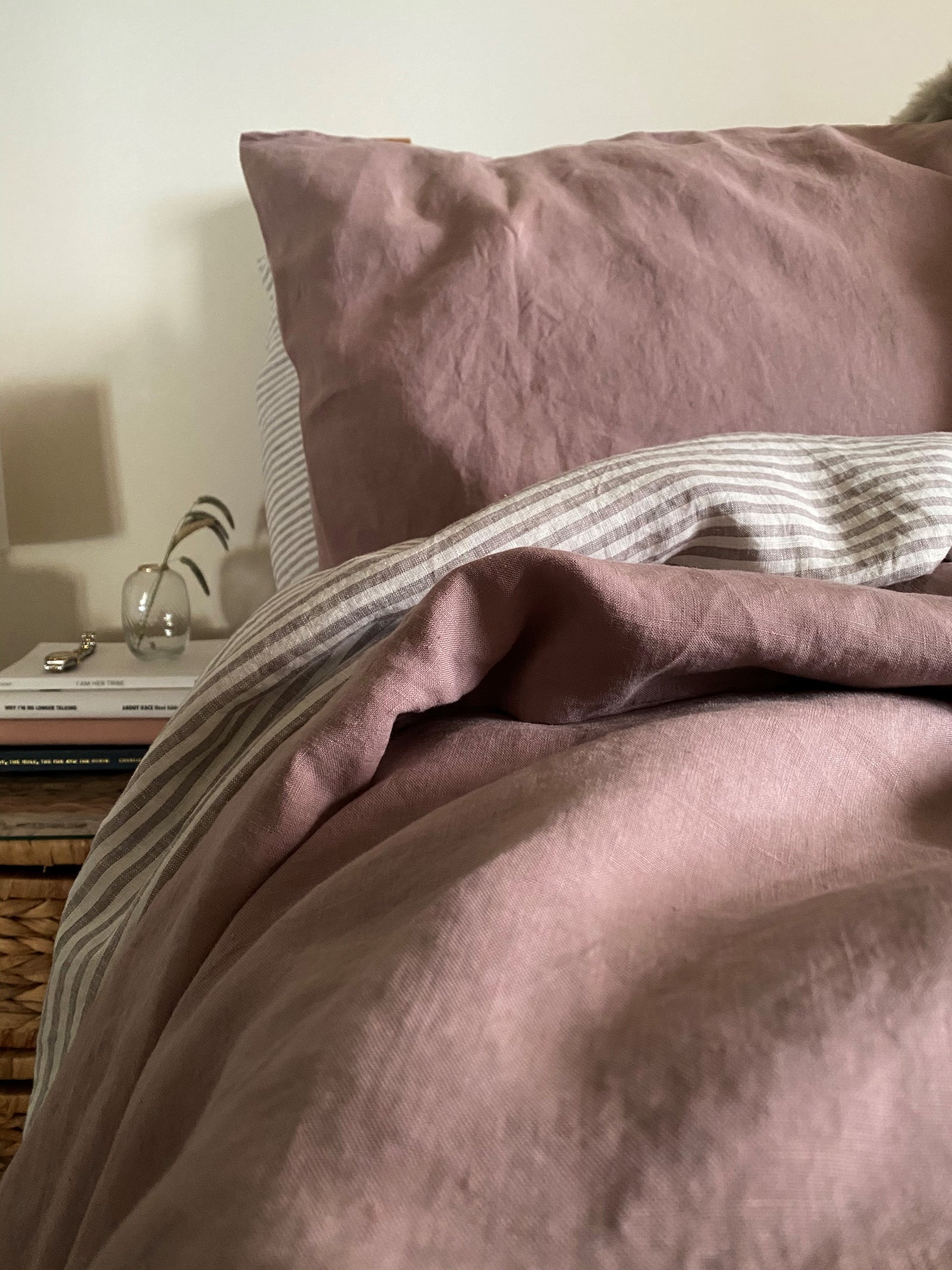 100% Organic Natural French Linen 4 Piece Double Duvet Set - Dusty Lilac